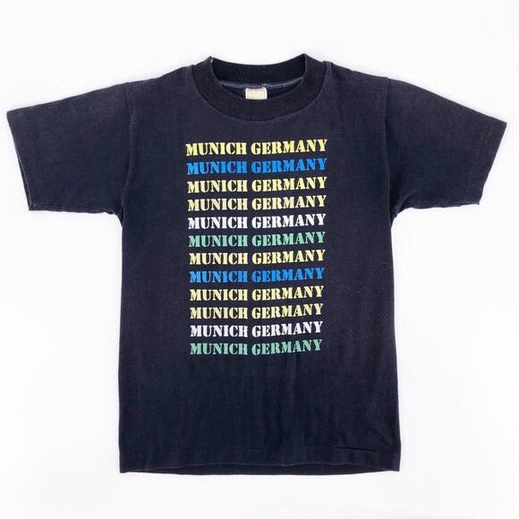 70s Munich Germany spell out repeat graphic tshirt 1970s vintage - Picture 1 of 4